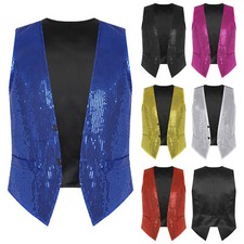 Herren Glänzende Pailletten Weste Glitzer Anzugweste V-Ausschnitt Blazer Jacke