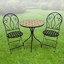 Mosaik Gartenset Gartenstühle Mosaiktisch wählbar Rustikal Rund klappbar