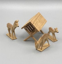 Rehe mit Raufe Futterstelle Erzgebirge Holz Figur Alt Weihnachten Puppenstube