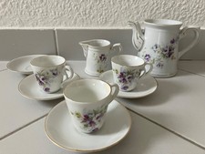 8-teiliges antikes Porzellan Mokka-Service tw. KPM Blumen violett Goldrand handb