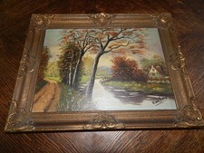 Bilderrahmen rustikal goldfarbig Holz sign. Öl-Acrylgemälde H. Walters