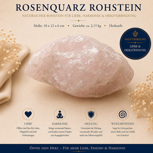 Rosenquarz xxl rohstein 15kg - xxl, 2,15kg