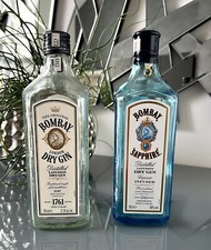2x GIN BOMBAY Blau Weiß Deko 0,7l Flasche Glasflasche leer Likör Sammler