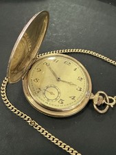 Klassische RW Sprungdeckel Taschenuhr in Double, 52 mm, mit Kette , Werk läuft