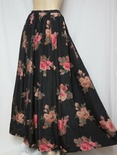 Laura Ashley Seidenrock 34 Abend Hochzeit Rosen Blumen schwarz rosa  vintage
