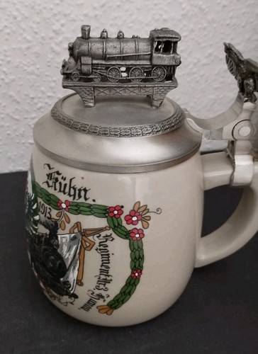 Eisenbahnkrug mit zinndeckel - eisenbahnkrug,