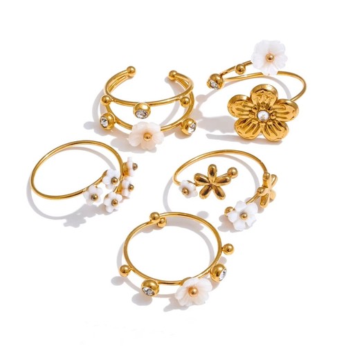 Goldener edelstahl blumen ring - edelstahl,