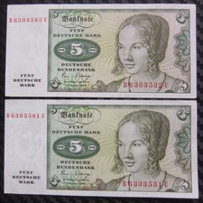 Geldscheine, 2x 5DM, Deutsche