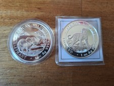 Somalia Elefant & Leopard   2019 und 2022 -2 Unzen 999 Silbermünzen
