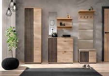 Flurgarderobe Schuhschrank Wandpaneel PEDRO VII mit Lamellen Sitzbank Spiegel