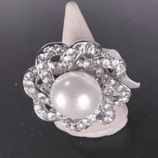 Modischer Zirkonia XL Statement Blüten Ring Kristall Statement Cocktail Perlen