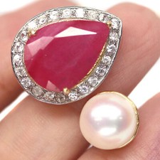 Rubin Perle Ring 925 Silber