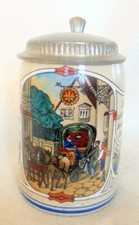 ALT Humpen Bierkrug Kutsche vor Gasthof mit Spruch Krug um 1920 Sammelkrüge