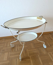 Servierwagen Teewagen 50er 60er Jahre Emaille Weiß Metall Mid Century Vintage