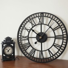 Wanduhr Vintage Schwarz Wanduhr Rund Metall Geräuschlos Uhr mit römische Ziffern