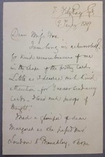 Elizabeth Eastlake, ALS, SIGNED letter to the artist Eliza Fox, 1889