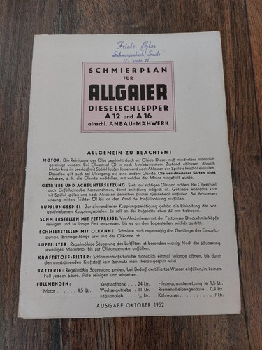 Original schmierplan allgaier - schmierplan,