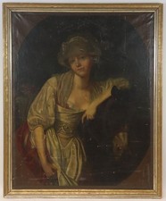 Junge Frau mit Pferd Ölgemälde unsigniert 18./19.Jhd mit Rahmen  (MVL4782)