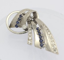 ♦♦ Brosche in 18 kt 18k 750 er Weiß Gold mit Brillanten Diamanten Saphiren Safir
