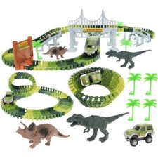 Kinder Autorennbahn Rennbahn Dinosaurier Spielzeug Tracks Rennstrecke 142 Teile