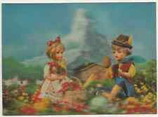 93/687 AK PUPPEN PICKNICK  TRACHTEN BERGWIEDE BERGPANORAMA BLUMEN KORB WEIN