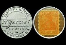 BRIEFMARKENKAPSELGELD: 10 Pfennig. JUDAIKA - KAUFHAUS NATHAN ISRAEL - BERLIN.