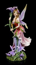 Elfen Figur - Vivian mit Lila Blume - Fantasy Fee Blumenelfe Dekostatue