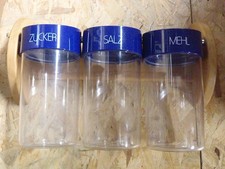 Emsa Galerie Zucker, Mehl, Salz - Deckel blau, Holz Buche Scandic