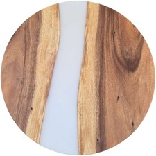 Epoxidharz Tischplatte River Table Rund Weiß Walnuss Massivholz ø600x22mm