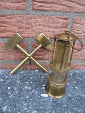 Nachlass: sehr schöne alte Messing Grubenlampe,Öllampe m Bergmann-Emblem,hö 18cm