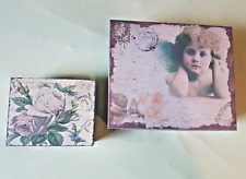 2 sehr schöne Blechdosen rechteckig mit Deckel - Engel und Rosen