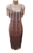 Vintage 20er Karen Millen 10 UK rosa braun Perlen Häkel Gatsby Flapper Kleid 