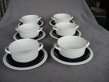Arzberg Secunda 2075  weiß mit Kobalt  Athena 6 Suppentassen mit UT