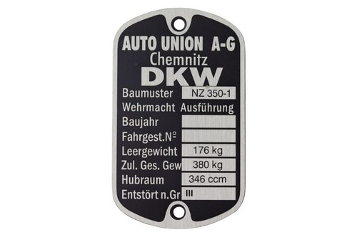 Typenschild für dkw 350 1 - dkw, 350-1