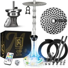 Shisha Set Komplett 2 Schläuche - 75 cm LED Licht Edelstahl M. ROSENFELD