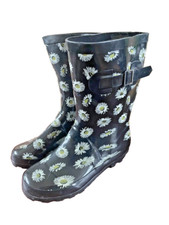 Gummistiefel Damen Regenstiefel Frauen Stiefeletten Blumen Grau Schwarz Gr. 36