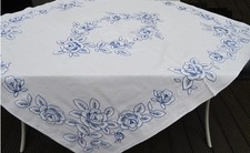 Handarbeit Unikat Künstlerdecke 145 x 130 Schattenstickerei auf Leinen