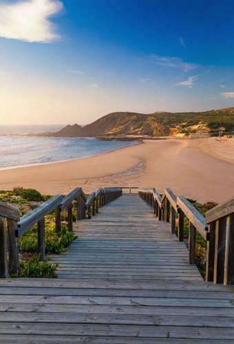 Wandbild holzsteg zum strand - holzsteg,