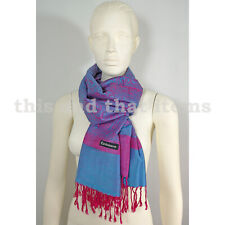 PASHMINA SCHAL TUCH PAREO STOLA KOPFTUCH THAI CASHMERE HELL BLAU PINK #S127