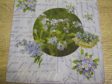 4 lose Servietten Blumen Myosotis mit Schrift