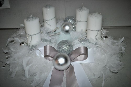 Adventskranz weiß grau cm - adventskranz, 40