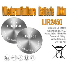 2x LIR2450 AKKU 3.6V 120mAh