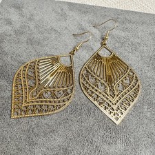 Goldfarbene Statement-Ohrringe 6 cm | Herz-Filigran | Vintage Schmuck