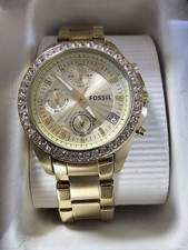 Fossil Armbanduhr Damenuhr Edelstahl Gold Mit Glitzersteinen