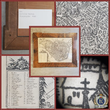 Original Karte Kupferstich, 1645 Erfurt, Matthias Merian, mit Antik-Rahmen