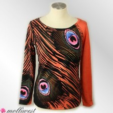Damen Pullover Oberteil Pulli orange Pfauenfedermuster Viskose IMAGINI Gr.38,40