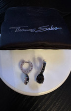 Original Thomas Sabo Ohrringe Creolen Anhänger 925 Silber Zirkonia schwarz
