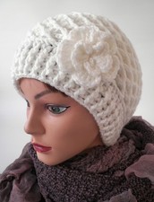 Damen Mütze Strickmütze Pudelmütze Blume Wintermützen Damenmützen Wollemützen