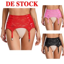 DE Damen Wetlook Lackleder Strumpfgürtel Minirock Strapshalter Dessous Clubwear