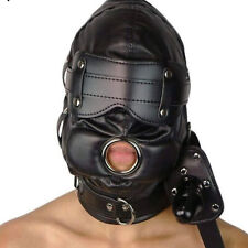 PU Leder Sensorische Deprivation Restraint Hood Gimp Maske Gepolsterte Mund Gag